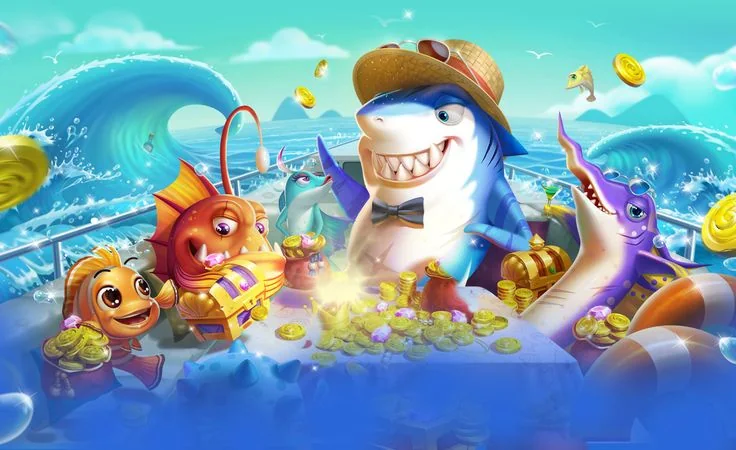Adegan target ikan dan kontrol meriam pada permainan mobile